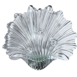 Vtg Mikasa Seascape Clear Glass Shell Shaped‎ Bowl Textured Ridges Pedestal Feet